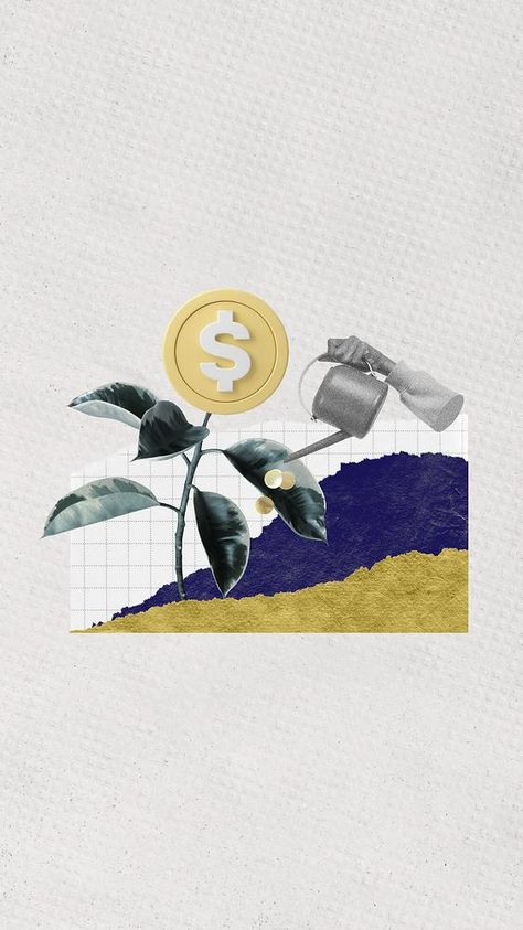 Profit growth mobile wallpaper, hand watering money plant remix | premium image by rawpixel.com / Tang Mix Wallpaper Aesthetic, Invest Aesthetic, Investing Aesthetic, Money Collage, Money Plant Decor, Plants Collage, Growth Design, Growth Aesthetic, Aesthetic Money