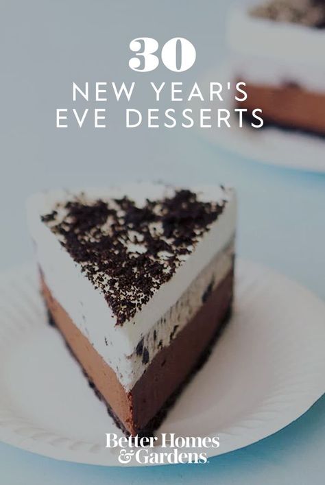 Make these New Year's Eve desserts for your next party. These easy dessert recipes will help you celebrate the new year. #dessert #newyearseve #newyearsdessert #bhg Traditional New Years Desserts, New Years Eve Baking Ideas, Nye Desserts Easy, New Year Day Dessert Ideas, New Year’s Party Desserts, Desserts For New Years Eve Party, New Years Desserts For Kids, New Years Cheesecake, Easy Nye Desserts