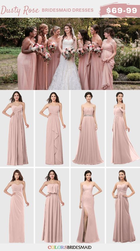 Dusty Rose pink bridesmaid dresses on sale $69-99, in 600+ custom-made styles and all sizes. It goes well with pink and burgundy bouquets with greenery. 150+colors, made to order, fast arrived, color sample available. #colsbm #bridesmaids #dustyrosewedding #weddingideas #dustyrosedress b1105 Bridesmaid Dresses Dusty Rose, Rose Pink Bridesmaid Dresses, Bridal Entourage, Dusty Rose Bridesmaid, Dusty Pink Bridesmaid Dresses, Dress Reference, Blush Pink Bridesmaid Dresses, White Bridal Gown, Dusty Rose Bridesmaid Dresses