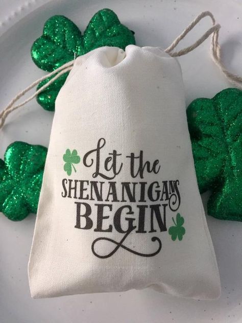 St. Patrick's Day Candy and Favor Bags - "Let the Shenanigans Begin" Set of 10 (Item 1178A) Irish Wedding Welcome Bags, Irish Hen Party Ideas, St Pattys Bachelorette, St Patrick's Day Wedding, St Patricks Day Bachelorette Party Ideas, Irish Wedding Decor, St Patricks Wedding, Crisp Wedding, Irish Wedding Favors