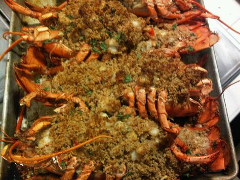 Delicious, easy recipe for Baked Stuffed Lobster, New England Style. Baked Stuffed Lobster, Stuffed Lobster, Lobster Recipe, Broiled Salmon, Crab And Lobster, Shellfish Recipes, Lobster Recipes, Stuffing Recipes, New England Style