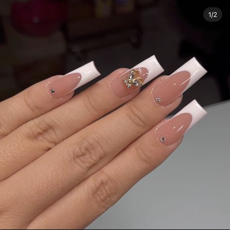 French With Gems, Gold Gel Nails, Gel Toe Nails, Pink Ombre Nails, Gel Nails Diy, Blush Nails, Short Square Acrylic Nails, Long Acrylic Nails Coffin, Soft Nails