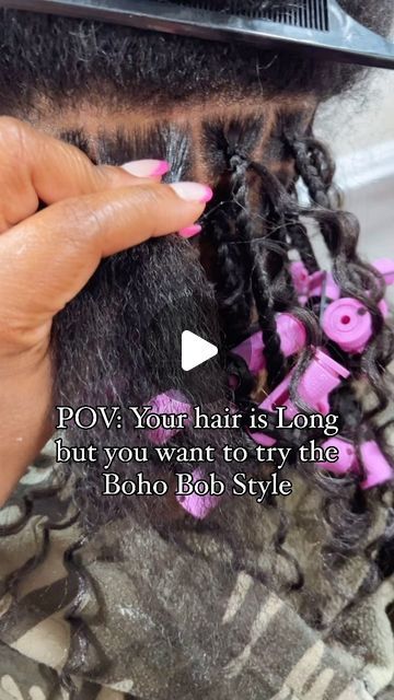 Stacy Apple| Braid Coach on Instagram: "BOB STYLE ON LONG HAIR!🤷🏽‍♀️😂👩‍🏫. #bobstyleonlonghair#shortbraidsonlonghair #bohostyle #bohobobknotless#shortstylesonlonghair" Twist Bob Hairstyles For Black Women, Large Tree Braids, Boho Braids Mohawk, Boho Braid On Natural Hair, Bohemian Braids With Shaved Sides, Long Boho Bob Knotless Braids, Long Bob Boho Braids, Boho Braids Bob Black Women, Boho Braids In A Bun