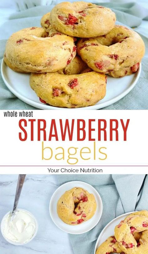 Strawberry Bagels Recipe, Bagels Ideas, Strawberry Bagels, Gluten Free Bagel Recipe, Healthy Bagel, Bagel Recipe Easy, Bagels Recipe, Gluten Free Bagels, Breakfast Bagel