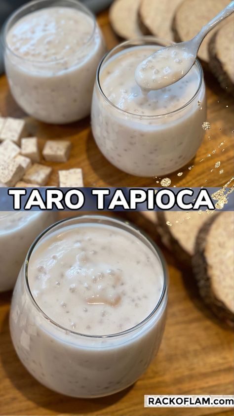 Taro Tapioca Dessert Coconut Milk, Diy Boba Pearls, Lam Recipes, Tapioca Pearls Recipe, Laos Desserts, Homemade Bubble Tea, Diy Boba, Sago Dessert, Coconut Milk Tea