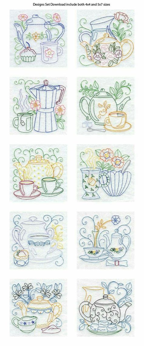 Quilled Creations, Pola Sulam, Embroidery Transfers, Embroidery Patterns Vintage, Teapots And Cups, 자수 디자인, Coffee Design, Vintage Embroidery, Hand Embroidery Patterns