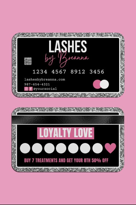 Are you starting a home based beauty business? Use this DIY Loyalty Card Template to have gorgeous branding and marketing for your beauty business! It is the perfect credit card business card for Lash Businesses, Spa Business, Brow Business, Hair Business. You should have a professional Branding for your business! Beauty Branding is important for a successful business! It also works as for sales and promotion ideas for your small business! Hair Salon Promotion Ideas, Hair Business Cards Ideas, Nail Promotions Ideas, Lash Promotion Ideas, Neon Business Cards, Brow Business, Credit Card Business Card, Salon Promotions, Business Hair