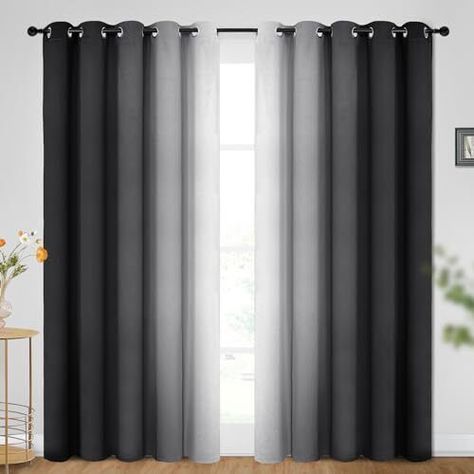 Return Policy Fast Delivery Trusted seller Ombre Room Darkening Curtains for Bedroom, Gradient Black to Grey White Light Blocking Thermal Insulated Grommet Window Curtain/Drapes for Living Room,2 Panels, 70x84 inches Length Product Description 2 PANELS SET: Sold pair(set),each window panel measuring 70" wide x 84" length with 10 grommets. The unique design of silvery grommet (1.6 inch inner diameter) creates fashion for your house, which makes the curtains easy to install and slide. FASHION DESI Brown Curtains, Light Blocking Curtains, Drapes For Living Room, Simple Curtains, Curtains For Bedroom, Grey Curtains, Black Curtains, Darkening Curtains, Room Darkening Curtains