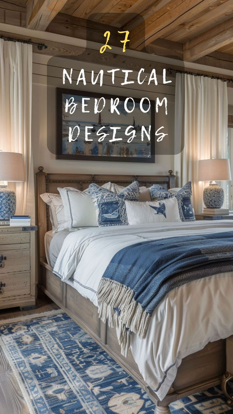 Dreaming of a seaside retreat? Click to explore 27 nautical bedroom ideas that bring the ocean to you. Discover how to use blues, whites, and maritime accessories for that perfect coastal vibe! 🌊⚓ #NauticalBedroom #SeasideDecor #CoastalVibe #MaritimeStyle #HomeInspiration Sea Bedroom Ideas, Nautical Bedroom Ideas, Nautical Theme Bedroom, Seaside Bedroom, Bedroom Inspirations For Small Rooms, Sea Bedrooms, Bnb Ideas, Beach House Colors, Nautical Interior