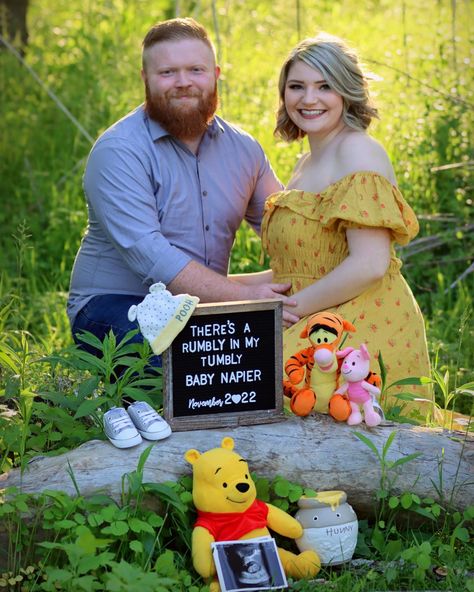 Winnie The Pooh Sibling Announcement, Winnie The Pooh Baby Announcing Ideas, Winnie The Pooh Maternity Photo Shoot, Winnie The Pooh Baby Announcement, Winnie The Pooh Pregnancy Announcement, Disney Baby Announcement, Disney Pregnancy Announcement, Disney Maternity, Baby Surprise Announcement