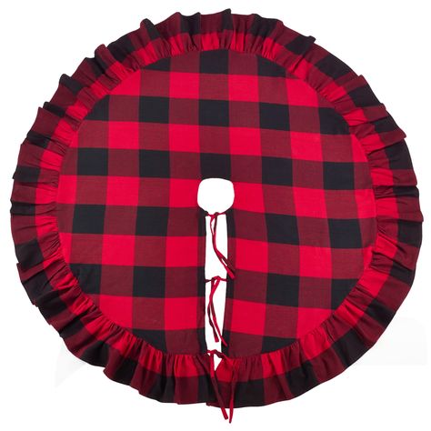 Cotton Christmas Tree, Ruffled Tree Skirt, Plaid Tree Skirt, Plaid Christmas Tree Skirt, Traditional Holiday Decor, Buffalo Plaid Christmas Tree, Tree Collar, Buffalo Plaid Pattern, Plaid Christmas Tree