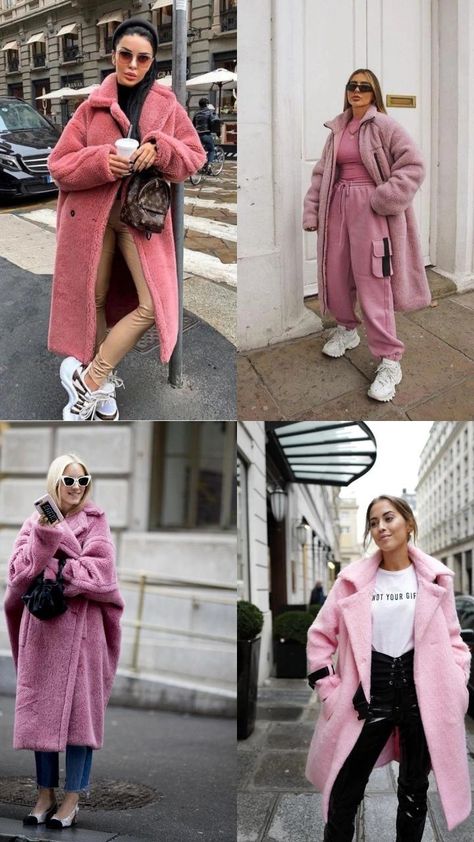 Barbie Winter Outfit Ideas, Pink Teddy Coat Outfit, Joy Outfits, Teddy Coat Outfit, Pink Sweater Outfit, Barbiecore Aesthetic, Japan March, Winter Streetwear, Spring Fun