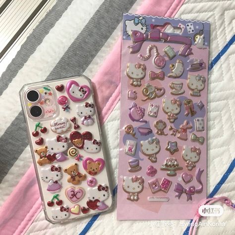 softcore phone diy iphone pretty sanrio phone phone decal pinkcore Hello Kitty Stickers, Background Presentation, Case Resin, Photographie Indie, Kawaii Phone Case, Hello Kit, Pretty Phone Cases, Puffy Stickers, Hello Kitty Items