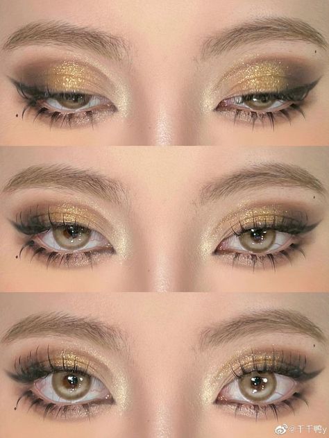 Gold Makeup Looks For Blue Eyes, Gold And Brown Eye Makeup, Aesthetic Eye Makeup, Golden Eye Makeup, Aesthetic Eye, Golden Makeup, Maquillage On Fleek, Gold Makeup Looks, Hazel Eye Makeup