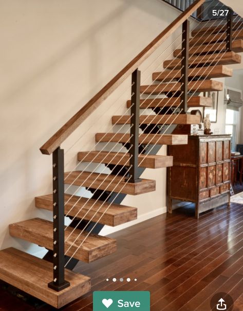 Metal Stairs With Wood Steps, Metal And Wood Floating Stairs, Floating Wood Staircase, Free Standing Staircase, Stairs Wood Modern, Straight Stairs Design, Freestanding Staircase, Iron Staircase Design, Metal Staircase Design