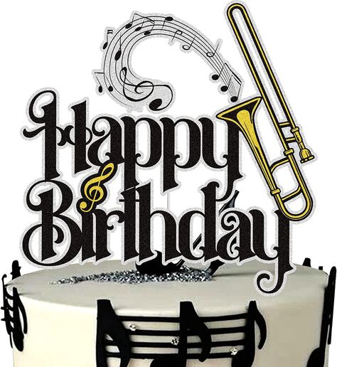 Amazon.com: Trombone Happy Birthday Cake Topper Black Gold Glitter Musical Music Notes Cake Decoration Band Music Lover Theme Birthday Party Supplies for Musician : 各色美食 Happy Birthday Trombone, Musical Happy Birthday, Music Notes Cake, Music Note Cake, Music Themed Cakes, Circuit Maker, Happy Birthday Music, Happy Birthday Photos, Happy Birthday Lettering