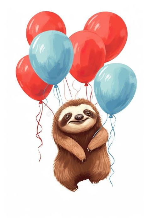 A sloth - faced sloth is holding some balloons. Generative AI image. royalty free stock photos Flying Plane, A Sloth, Sloth, Free Stock Photos, Stock Illustration, Hold On, Vector Free, Royalty Free Stock Photos, Royalty