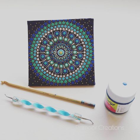 Small Canvas Dot Mandala Art, Small Canvas Painting, Small Canvas Paintings, Small Canvas, Mandala Drawing, Blue Dot, Dot Painting, Mandala Art, Shades Of Blue