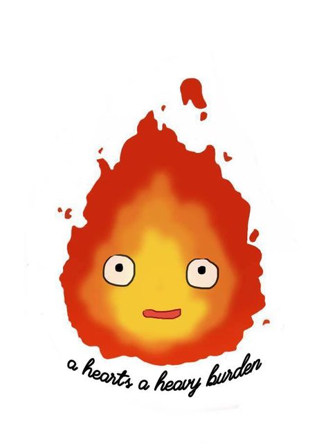 Calcifer by JadeTheBard95 Calcifer A Heart Is A Heavy Burden, A Heart Is A Heavy Burden Howl Tattoo, Anime Fire Demon, A Hearts A Heavy Burden Tattoo, Studio Ghibli Quotes, A Heart's A Heavy Burden, Demon Reference, Anime Fire, Studio Ghibli Tattoo