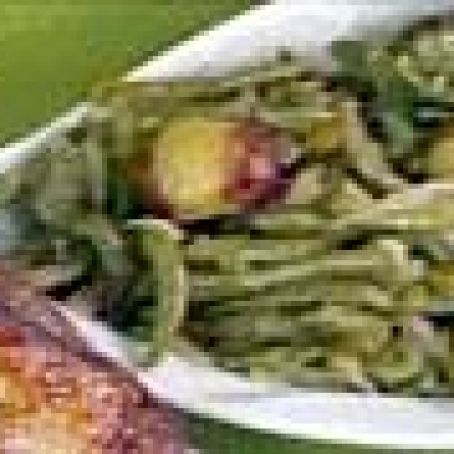 Green Beans With New Potatoes, Paula Deen Green Beans, Paula Dean Green Beans, Green Beans And New Potatoes Recipe, Potato Green Bean, Green Bean Potato Salad, Baked Bean Casserole, Ham And Green Beans, Fresh Green Bean Recipes