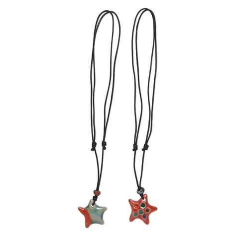 Hand-painted star pendants are made of porcelain from Chaozhou, China. One star pendant features texturing. Pendants are strung on dyed waxed cotton cord. Testing for colorfastness is recommended. The slip-knot styles are adjustable from 16 to 32 inches. Colors can include black, brown, red, green and more. Dope Jewelry, Cute Fit, Funky Jewelry, One Star, Dream Jewelry, Cotton Cord, Star Pendant, Everyday Jewelry, Waxed Cotton