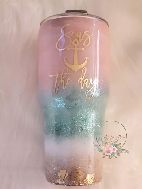 Quote Beach, Yeti Cup Designs, Cups Ideas, Tumbler Pictures, Seas The Day, Epoxy Tumbler, Epoxy Tumblers, Glitter Tumbler Cups, Erie Pa