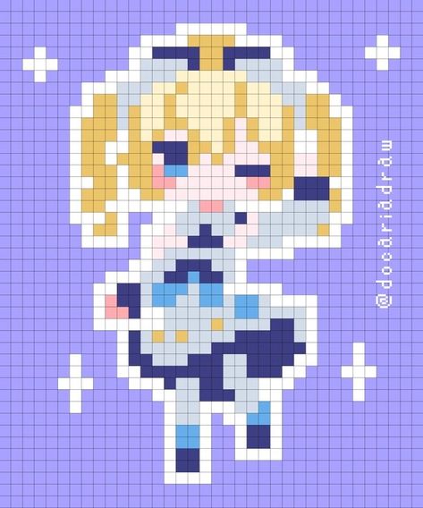 Genshin Impact Perler Bead Patterns, Genshin Impact Perler Beads, Pixel Art Genshin, Anime Pixel Art Grid, Genshin Pixel Art, Genshin Perler, Genshin Impact Pixel Art, Modele Pixel Art, Easy Pixel Art