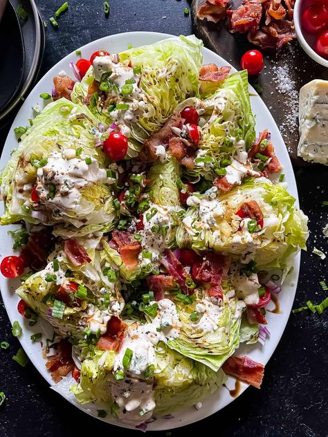 Wedge Salad With Blue Cheese Dressing Salad Recipes Blue Cheese, Wedge Salad Dressing, Classic Wedge Salad, Wedge Salad Recipes, Lettuce Wedge, Blue Cheese Salad, Wedge Salad, Grilled Chicken Thighs, Homemade Ranch Dressing