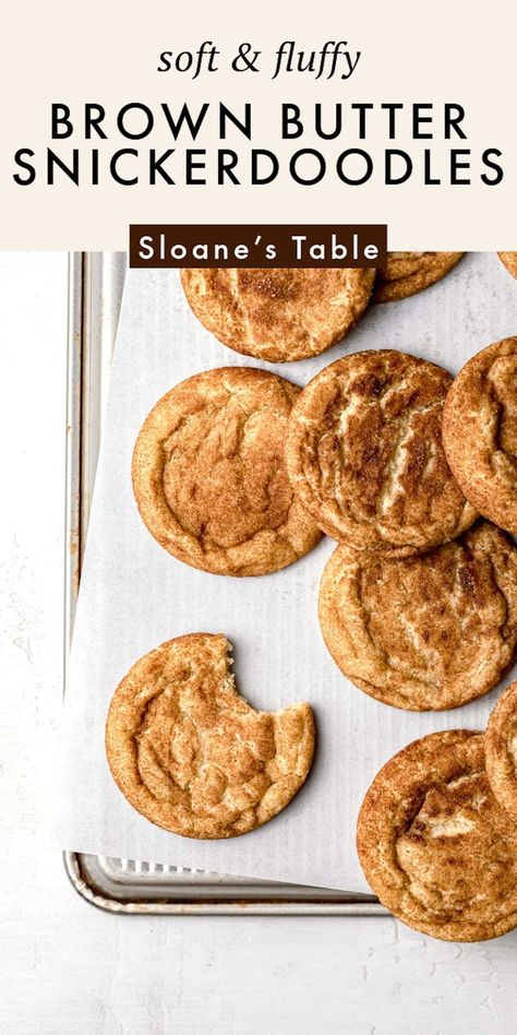 These brown butter snickerdoodles without cream of tartar are just as soft & fluffy as the traditional version, but with so much more flavor! Butter Sugar Cookies, Fall Baking Recipes, Snickerdoodle Recipe, Snickerdoodle Cookies, Best Chocolate Chip Cookie, Perfect Cookie, Cream Of Tartar, Fall Baking, Snickerdoodles