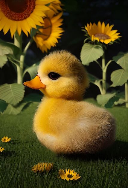 Adorable baby duck character design on s... | Premium Photo #Freepik #photo #adorable #cartoon-design #cute-illustration #funny-cartoon Duck Character Design, Cute Duck Cartoon, Duck Character, Duck Cartoon, Baby Duck, Cute Duck, Sunflower Field, Cartoon Animation, Adorable Baby