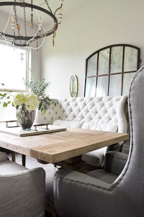 Dining Room Tour - Decor Gold Designs Rustic Farmhouse Dining Room, Settee Dining, Dining Room Sofa, Dining Room Bench Seating, Dining Room Updates, Farmhouse Dining Room Table, Dining Room Table Decor, Large Dining Room, Dining Room Inspiration