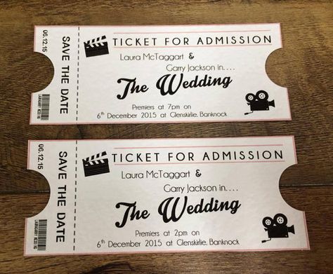 Movie Ticket Wedding Invitations, Deco Cinema, Ticket Wedding Invitations, Ticket Style, Movie Ticket, Theatre Wedding, Cinema Wedding, Wedding Notes, Cinema Movie