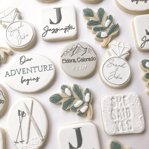 Mountain Cookies, Engagement Cookies, Cookies Wedding, Elopement Reception, Colorado Adventures, Snowy Mountain, Mountain Engagement, Engagement Sets, Wedding Cookies