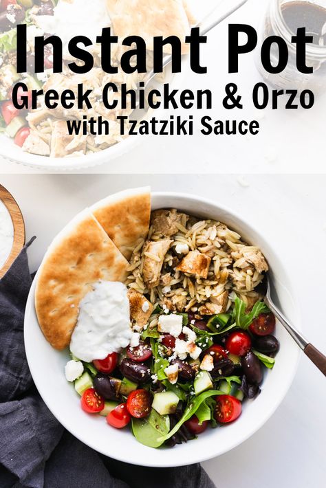 Greek Chicken And Orzo, Orzo Bowls, Instant Pot Greek Chicken, Chicken And Orzo, Mediterranean Flavors, Pot Recipes Healthy, Chicken Thigh Recipes Oven, Chicken Thigh Recipes Crockpot, Boneless Chicken Thigh Recipes