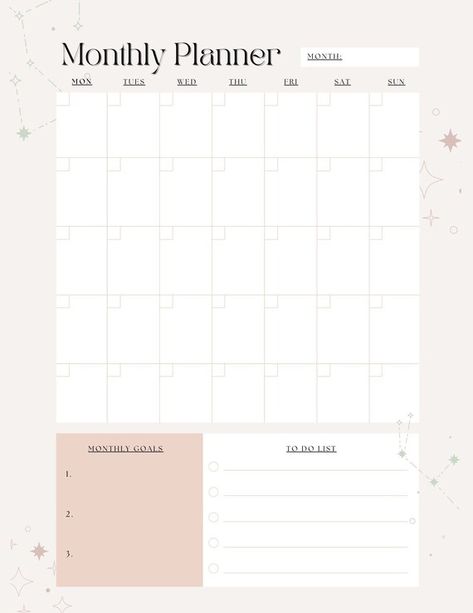 Minimalist Monthly Planner, Study Planner Printable, Monthly Planner Template, Monthly Planner Printable, Printable Planner Pages, Household Planner, Planner Printables Free, Planner Templates, Calendar Pages