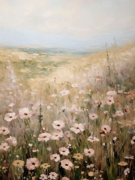 Field Flowers – Collection Prints Field Of Flowers Painting, Flower Field Painting, Flowers Beige, Beige Flowers, Field Flowers, Outdoors Inside, Brown Painting, Beige Art, Fall Wall Art