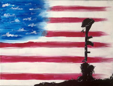 Because of the Brave Memorial Day Painting - acrylic on canvas - painting for beginners.  Splash Art Class is 100% Mobile and Virtual Paint Parties/Classes!  All on-demand classes only $5! Memorial Day Paintings, Memorial Day Window Painting, Memorial Day Art, Window Painting Ideas, Memorial Rocks, Holiday Paintings, Canvas Party, Senior Crafts, Downtown Art