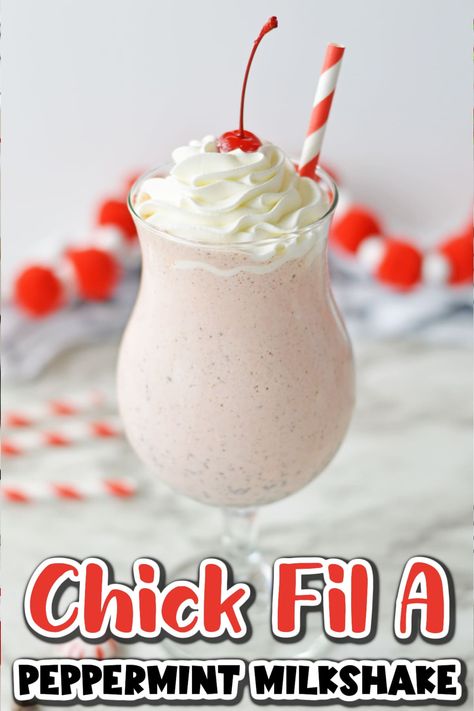 This copycat Chick Fil A Peppermint Milkshake is a delicious duplicate of everyone's favorite Chick Fil A holiday treat! Copycat Chick Fil A Peppermint Milkshake, Peppermint Milkshake Chickfila Recipe, Peppermint Shake Chick Fil A, Chick Fil A Peach Milkshake Recipe, Chick Fil A Peppermint Milkshake Recipe, Chick Fil A Milkshake Recipe, Chick Fil A Peppermint Milkshake, Peppermint Shake Recipe, Peppermint Milkshake Recipe