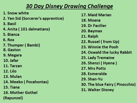 Disney Drawing Challenge, Movie Character Drawings, Doodle Challenge, Abs Art, Animated Movies Characters, Disney Drawing, Sketchbook Challenge, Disney Challenge, 30 Day Drawing Challenge