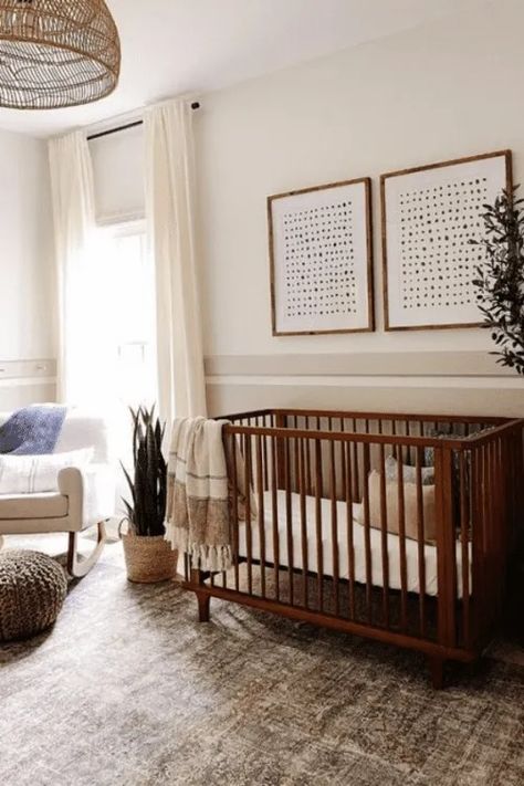 top modern nurseries 2022 (9) Nursery With Windows On Two Walls, Trending Nursery Themes 2024, Brown Furniture Nursery, Nursery Ideas Neutral Modern, Modern Nursery Ideas Gender Neutral, Modern Organic Nursery, Modern Baby Room Ideas, Brown Crib Nursery, Scandinavian Nursery Ideas