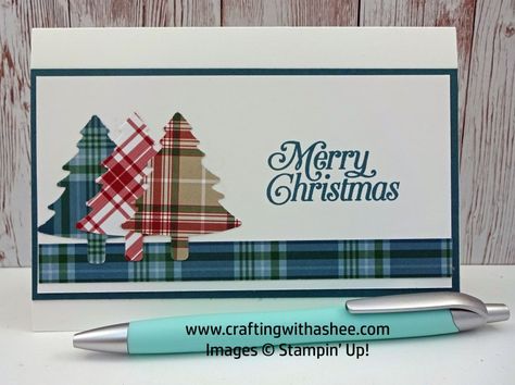 How to make a Plaid Christmas Tree Card - Perfectly Plaid - Independent Stampin' Up! Demonstrator based in Lincoln UK Plaid Cards, Chirstmas Decor, Stamped Christmas Cards, Simple Christmas Cards, Homemade Christmas Cards, Stampin Up Christmas Cards, Christmas Card Crafts, Christmas Tree Cards, Xmas Card