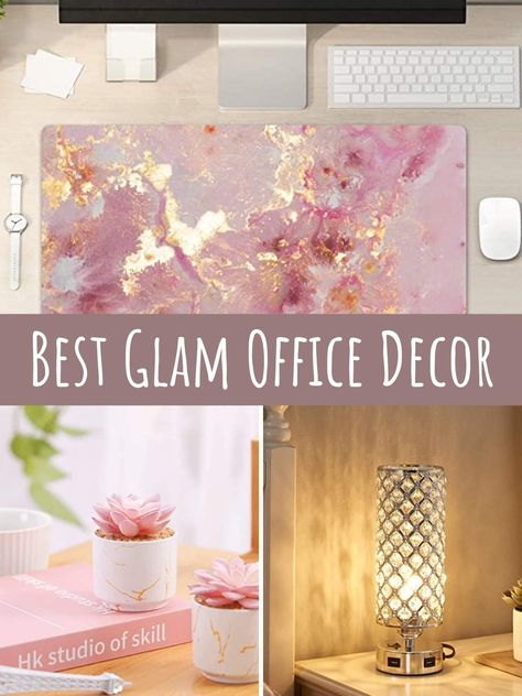 Best Glam Office Decor Ideas to Make You Feel Chic - PinkPopDesign Glam Home Office Ideas, Pink Office Ideas, Pink And Gold Office, Girly Office Space, Pink Gold Office, Cricut Office, Womens Office Decor, Work Cubicle Decor, Glam Office Decor