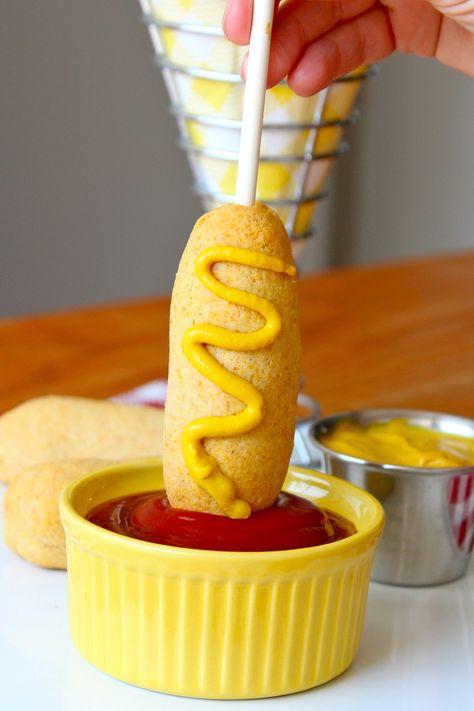 Baked Corn Dogs Baked Corn Dogs, Corn Dogs Recipe, Corndog Recipe, Corn Meal, Baked Corn, Corn Dog, Corn Dogs, Favorite Comfort Food, On A Stick