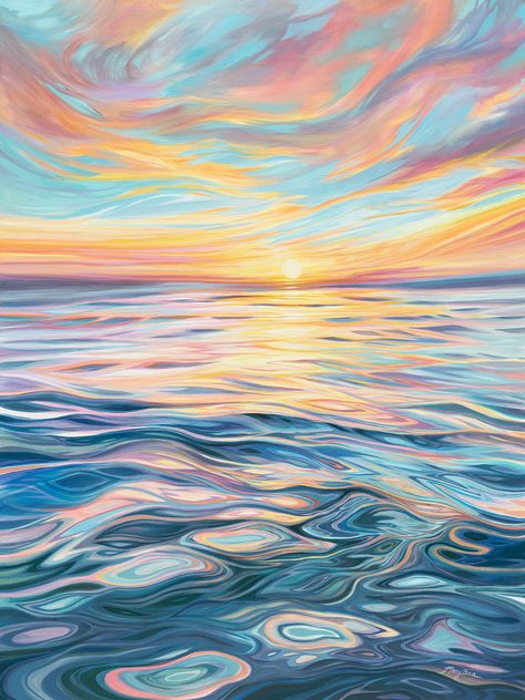 The pools of light and spilling reflections of a sunset will forever be my muse. So much of my work comes from the moments that inspire curiosity and bring me peace. I’m fortunate that people connect with my work, and that it can provide feelings of peace and renewal for them as well. I knew this painting was complete when my husband Greg saw it and said "Wow, I want to drink this one." This original is acrylic on canvas, with a clear protective finish. Painted in August of 2023. Gold Canvas, Biodegradable Plastic, Mailing Envelopes, Ocean Painting, Liquid Gold, Ap Art, Gifts For Art Lovers, Painting Inspiration, Nature Inspired