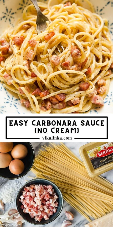 Carbonara No Cream, No Cream Carbonara, Carbonara Without Egg, Carbonara Without Cream, Pasta Recipe No Cream, Light Carbonara Recipe, How To Make Carbonara Sauce, Egg Sauce Pasta, Cabanara Pasta Sauce