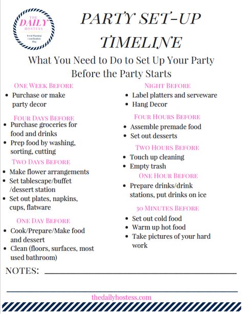 Click here for a free Party Set-Up Timeline printable, set up your party starting a week before the event. Party Set Up Ideas Layout, Birthday Party Timeline, Birthday Party Schedule, Birthday Timeline, Party Planning Timeline, Titanic Birthday, Party Timeline, Timeline Images, Stuffed Salmon