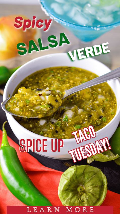 Turn Up the Heat on Taco Tuesday with a Delicious Salsa Verde! Get ready to transform your Taco Tuesday into a fiery fiesta with this Spicy Salsa Verde! Handcrafted with a medley of zesty lime, a dash of roasted jalapenos, and tomatillos, this captivating condiment is sure to set your taste buds alight. Make dinner memorable and indulge in the flavorful thrill that is this sensational Salsa Verde! via @wholemadeliving Homemade Spicy Salsa, Spicy Salsa Verde, Roasted Jalapenos, Salsa Verde Recipe, Roasted Jalapeno, Verde Recipe, Green Salsa, Spicy Salsa, Supper Recipes