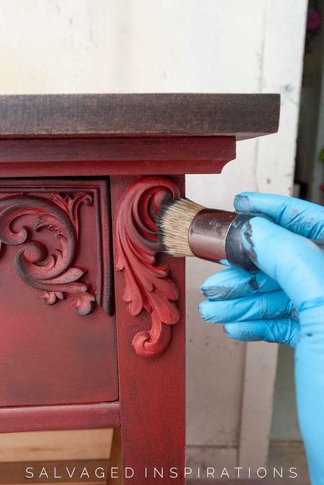 Make Doll House Furniture, Rustic Red Paint, Make Doll House, House Furniture Ideas, Furniture Video, Red Painted Furniture, Red Chalk Paint, Red Dresser, How To Make Doll