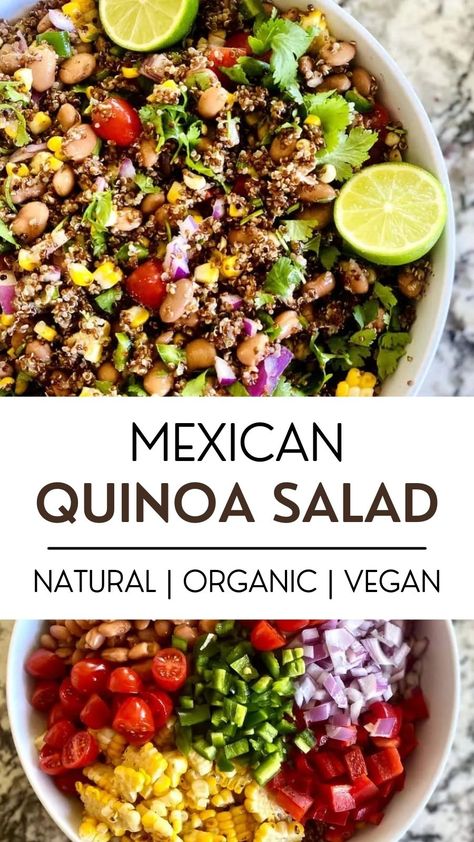 Cilantro Lime Quinoa Salad, Tricolor Quinoa Recipes, Wfpb Salad, Quinoa Salads, Mexican Quinoa Salad, Pinto Bean Recipes, Nutritional Food, Lime Quinoa, Mexican Quinoa