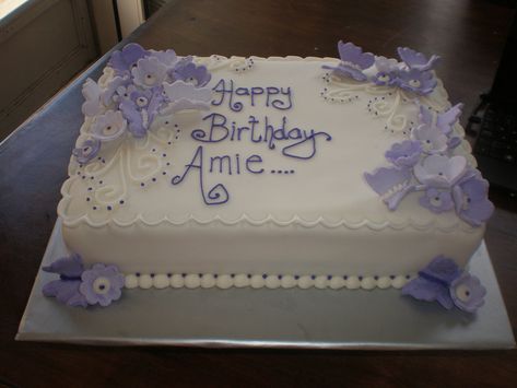 lilac flower & butterfly cake | lilac flower & butterfly cak… | Flickr Flower Butterfly Cake, Butterfly Baby Shower Cake, Gothic Birthday Cakes, 65 Birthday Cake, Pastel Rectangular, Purple Cakes Birthday, Sheet Cake Designs, Rectangle Cake, Butterfly Birthday Cakes